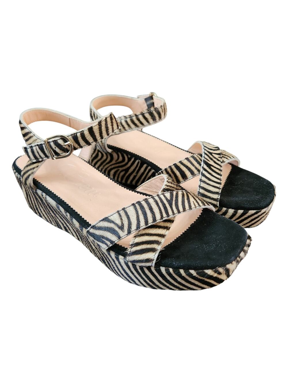 J. Crew Platform Calf Hair Zebra Stripe Sandals Size 8